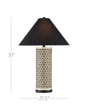 Currey & Company Nebulon Handwoven Bamboo Table Lamp with Black Empire Shade for Bohemian Rooms 6000-1036