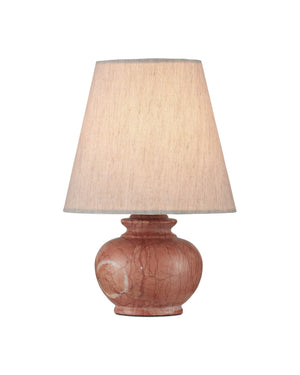Currey & Company Piccolo Rosa Marble Mini Table Lamp with Linen Shade for Bedside Ambient Glow 6000-1049