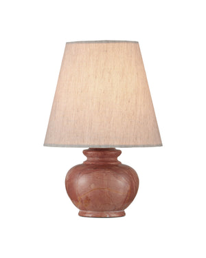 Currey & Company Piccolo Rosa Marble Mini Table Lamp with Linen Shade for Bedside Ambient Glow 6000-1049