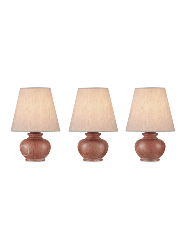 Currey & Company Piccolo Rosa Marble Mini Table Lamp with Linen Shade for Bedside Ambient Glow 6000-1049