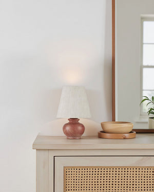 Currey & Company Piccolo Rosa Marble Mini Table Lamp with Linen Shade for Bedside Ambient Glow 6000-1049