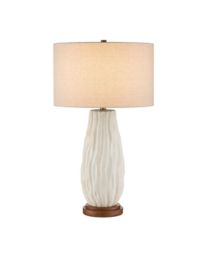 Currey & Company Water-Borne Sculptural Ceramic Table Lamp with Linen Drum Shade for Organic Modern Decor 6000-1050