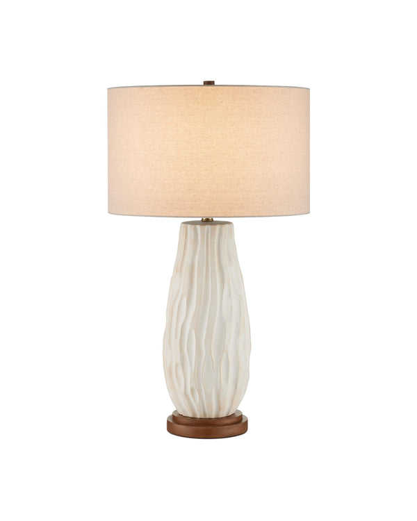 Currey & Company Water-Borne Sculptural Ceramic Table Lamp with Linen Drum Shade for Organic Modern Decor 6000-1050