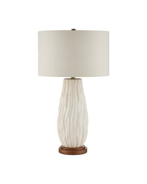 Currey & Company Water-Borne Sculptural Ceramic Table Lamp with Linen Drum Shade for Organic Modern Decor 6000-1050
