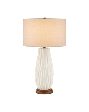 Currey & Company Water-Borne Sculptural Ceramic Table Lamp with Linen Drum Shade for Organic Modern Decor 6000-1050