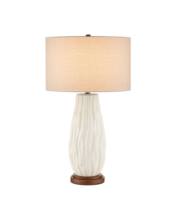 Currey & Company Water-Borne Sculptural Ceramic Table Lamp with Linen Drum Shade for Organic Modern Decor 6000-1050