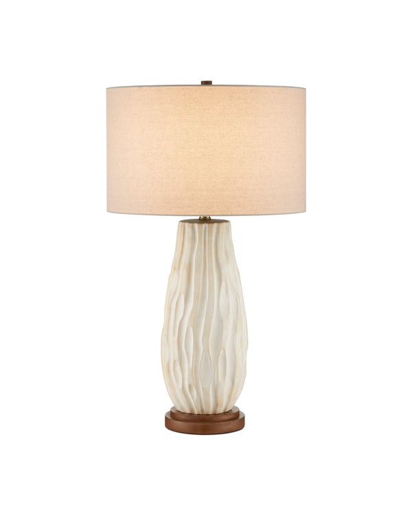 Currey & Company Water-Borne Sculptural Ceramic Table Lamp with Linen Drum Shade for Organic Modern Decor 6000-1050