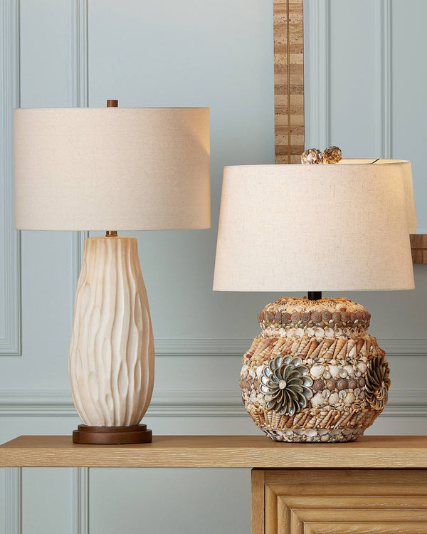 Currey & Company Water-Borne Sculptural Ceramic Table Lamp with Linen Drum Shade for Organic Modern Decor 6000-1050