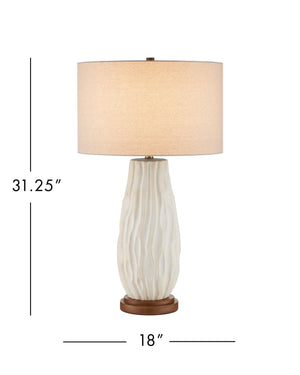 Currey & Company Water-Borne Sculptural Ceramic Table Lamp with Linen Drum Shade for Organic Modern Decor 6000-1050