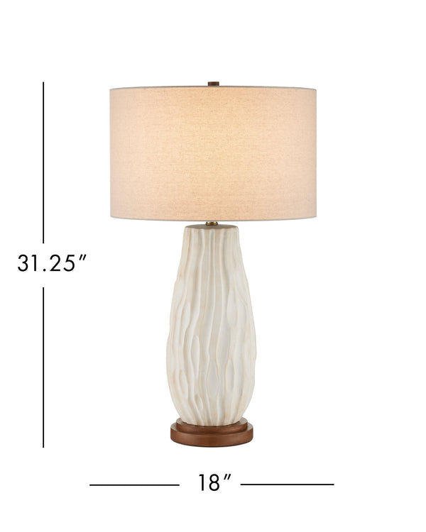 Currey & Company Water-Borne Sculptural Ceramic Table Lamp with Linen Drum Shade for Organic Modern Decor 6000-1050
