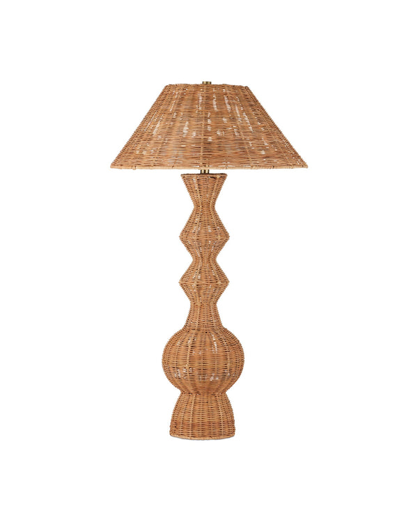 Currey & Company Nirvana Woven Cane Rattan Table Lamp Organic Geometric Shape for Bohemian Interiors 6000-1051