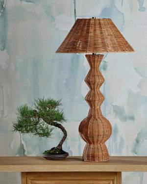 Currey & Company Nirvana Woven Cane Rattan Table Lamp Organic Geometric Shape for Bohemian Interiors 6000-1051