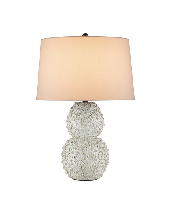Currey & Company Jessamine Handcrafted Ceramic Floral Table Lamp with Shantung Shade for Elegant Rooms 6000-1053