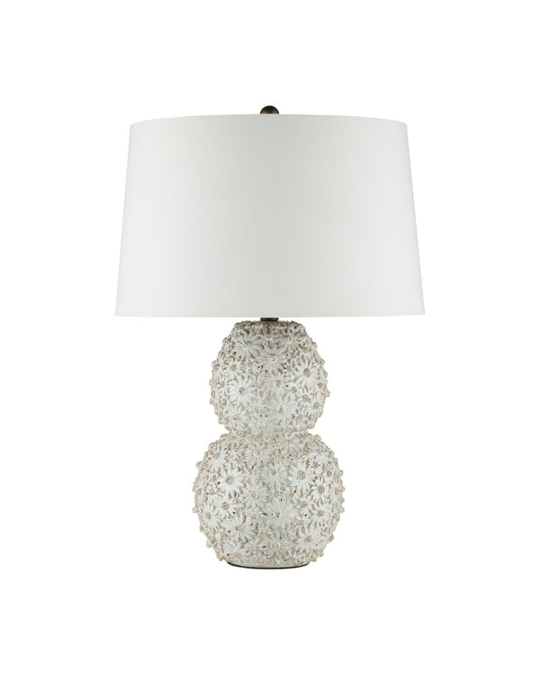 Currey & Company Jessamine Handcrafted Ceramic Floral Table Lamp with Shantung Shade for Elegant Rooms 6000-1053