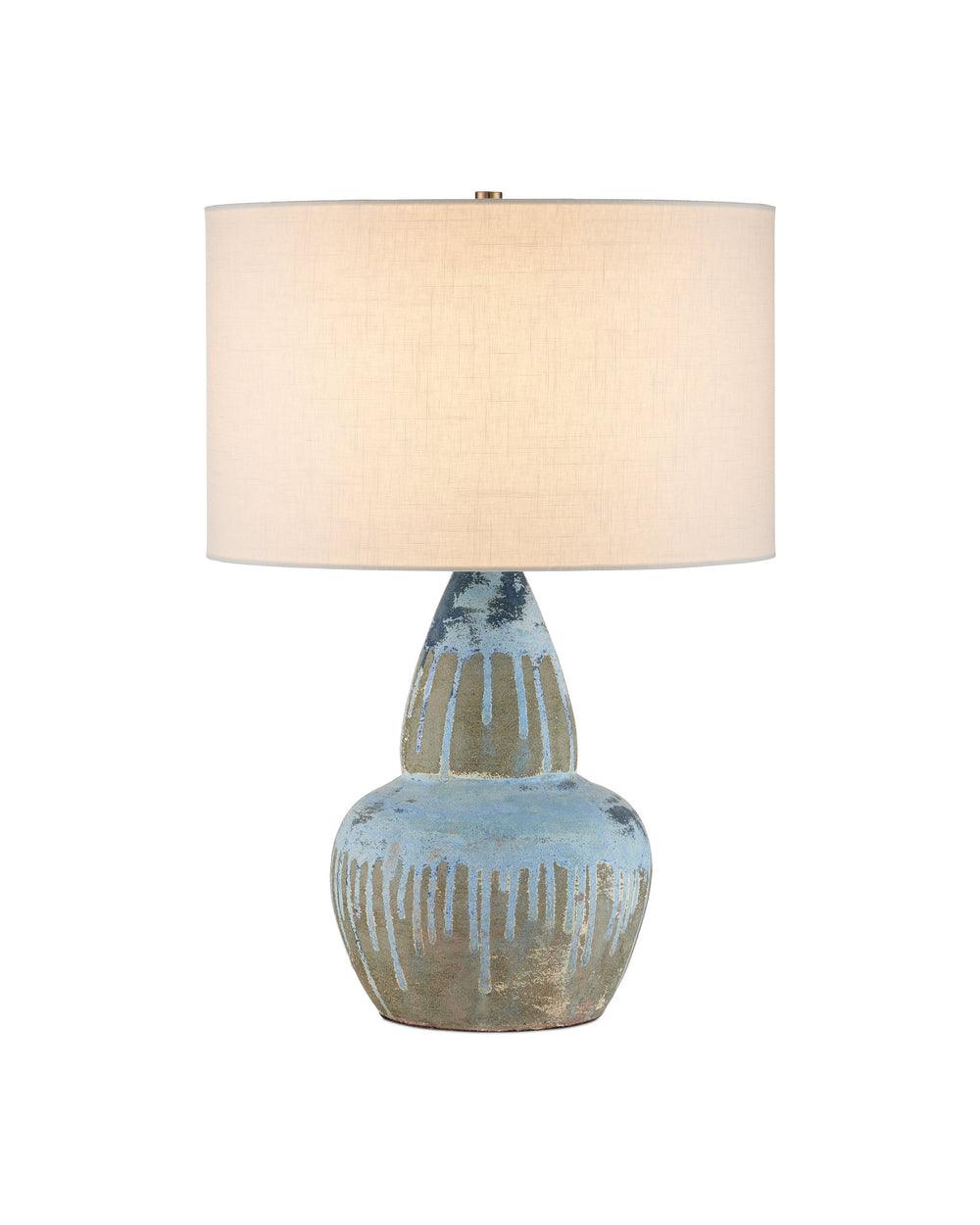 Currey & Company Catania Handcrafted Terracotta Gourd Lamp with Artisan Blue Glaze and Fabric Shade 6000-1054