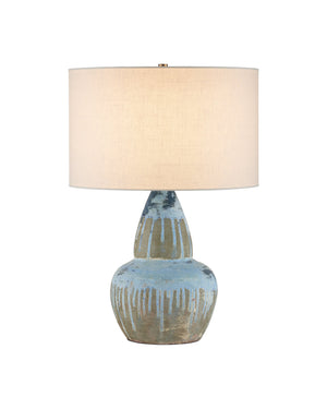 Currey & Company Catania Handcrafted Terracotta Gourd Lamp with Artisan Blue Glaze and Fabric Shade 6000-1054
