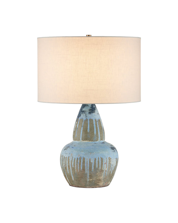 Currey & Company Catania Handcrafted Terracotta Gourd Lamp with Artisan Blue Glaze and Fabric Shade 6000-1054