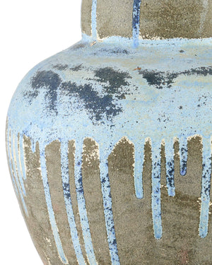 Currey & Company Catania Handcrafted Terracotta Gourd Lamp with Artisan Blue Glaze and Fabric Shade 6000-1054