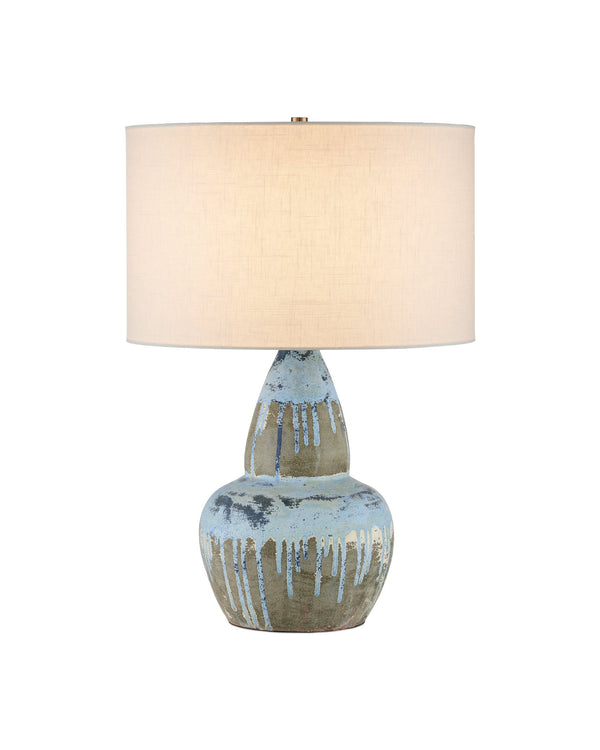 Currey & Company Catania Handcrafted Terracotta Gourd Lamp with Artisan Blue Glaze and Fabric Shade 6000-1054