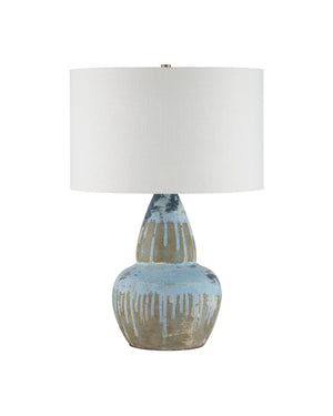 Currey & Company Catania Handcrafted Terracotta Gourd Lamp with Artisan Blue Glaze and Fabric Shade 6000-1054