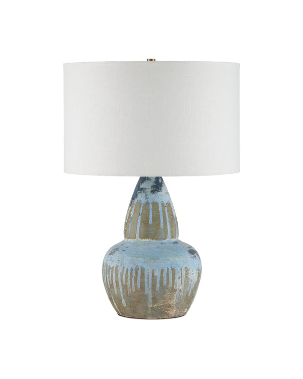 Currey & Company Catania Handcrafted Terracotta Gourd Lamp with Artisan Blue Glaze and Fabric Shade 6000-1054