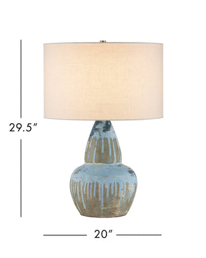 Currey & Company Catania Handcrafted Terracotta Gourd Lamp with Artisan Blue Glaze and Fabric Shade 6000-1054