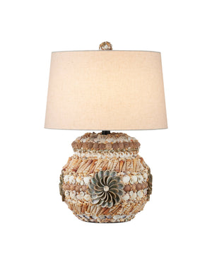 Currey & Company Seascape Handcrafted Seashell Terracotta Table Lamp with Linen Shade for Coastal Decor 6000-1055