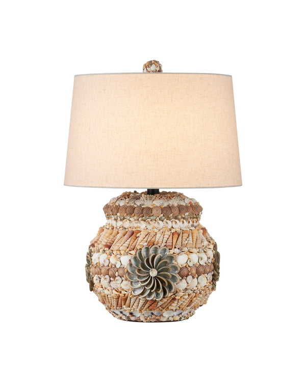 Currey & Company Seascape Handcrafted Seashell Terracotta Table Lamp with Linen Shade for Coastal Decor 6000-1055