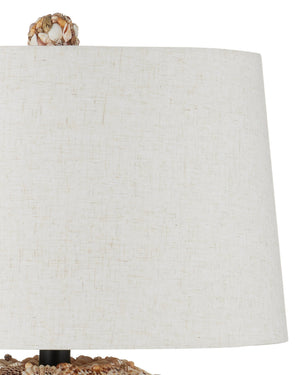 Currey & Company Seascape Handcrafted Seashell Terracotta Table Lamp with Linen Shade for Coastal Decor 6000-1055
