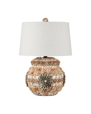 Currey & Company Seascape Handcrafted Seashell Terracotta Table Lamp with Linen Shade for Coastal Decor 6000-1055