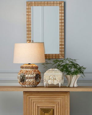 Currey & Company Seascape Handcrafted Seashell Terracotta Table Lamp with Linen Shade for Coastal Decor 6000-1055