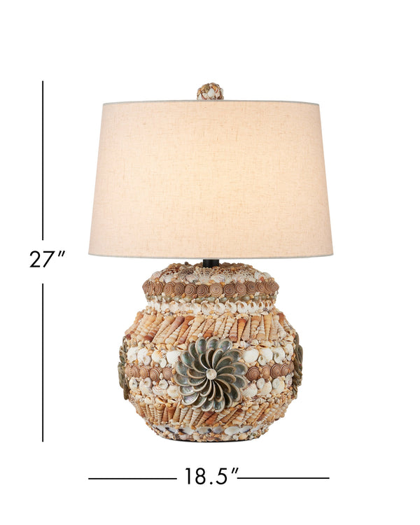 Currey & Company Seascape Handcrafted Seashell Terracotta Table Lamp with Linen Shade for Coastal Decor 6000-1055