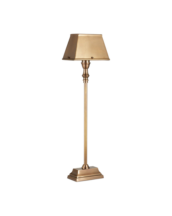 Currey & Company Geddy Solid Brass Architectural Table Lamp with Stepped Base for Desk or Console 6000-1058