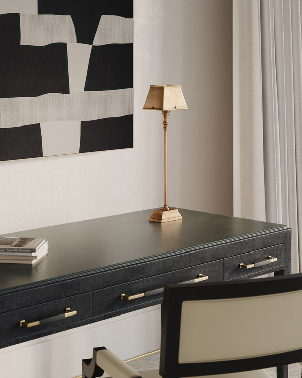 Currey & Company Geddy Solid Brass Architectural Table Lamp with Stepped Base for Desk or Console 6000-1058