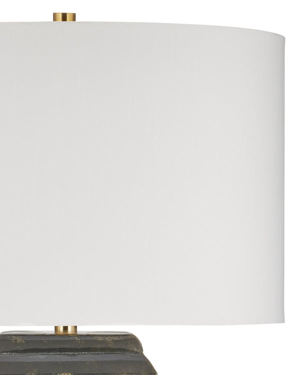 Currey & Company Balustrade Iron Urn Table Lamp with Mottled Gold Finish and Drum Shade for Entryway 6000-1061