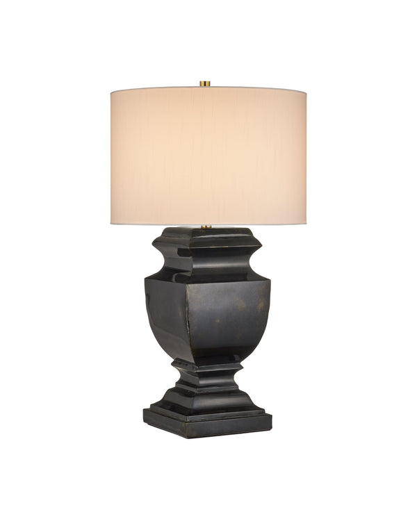 Currey & Company Balustrade Iron Urn Table Lamp with Mottled Gold Finish and Drum Shade for Entryway 6000-1061