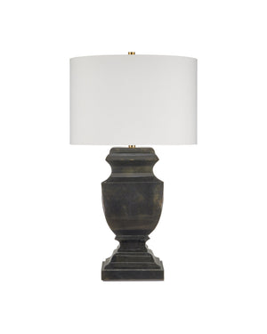 Currey & Company Balustrade Iron Urn Table Lamp with Mottled Gold Finish and Drum Shade for Entryway 6000-1061