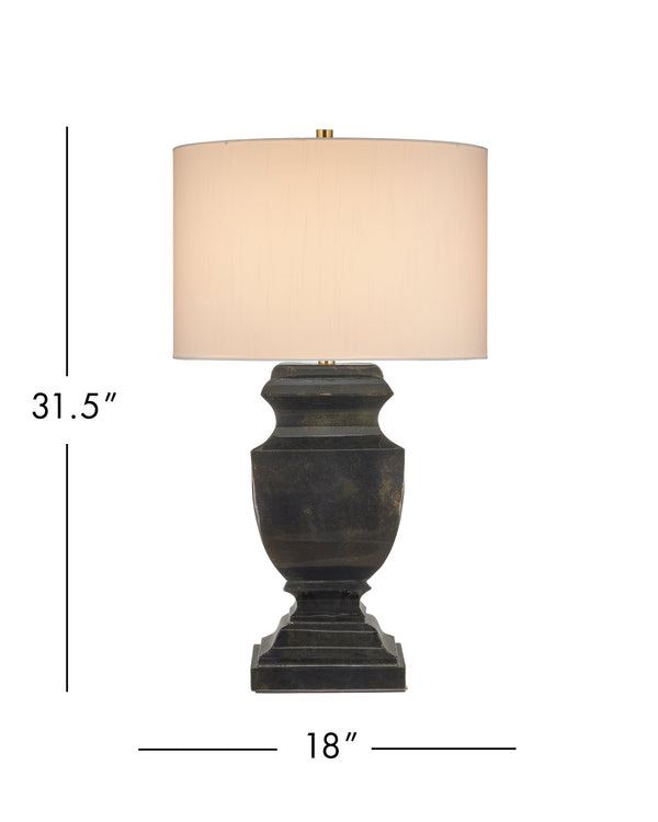 Currey & Company Balustrade Iron Urn Table Lamp with Mottled Gold Finish and Drum Shade for Entryway 6000-1061
