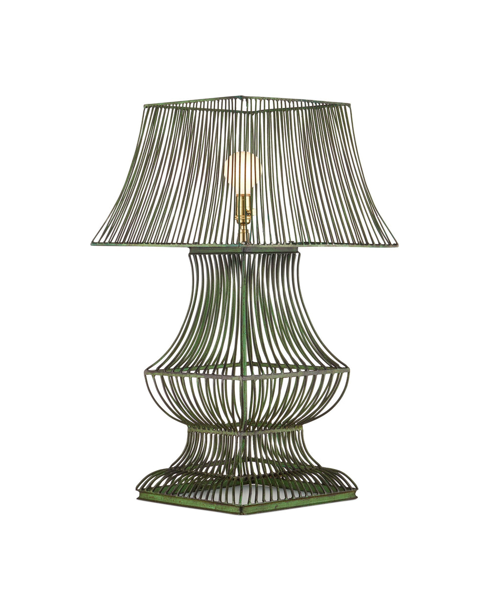 Currey & Company Tuteurs Iron Cage Table Lamp with Verdigris Finish Garden Inspired Sculptural Design 6000-1062