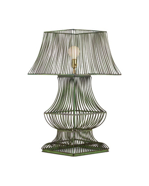 Currey & Company Tuteurs Iron Cage Table Lamp with Verdigris Finish Garden Inspired Sculptural Design 6000-1062