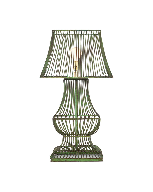 Currey & Company Tuteurs Iron Cage Table Lamp with Verdigris Finish Garden Inspired Sculptural Design 6000-1062