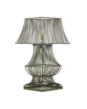 Currey & Company Tuteurs Iron Cage Table Lamp with Verdigris Finish Garden Inspired Sculptural Design 6000-1062