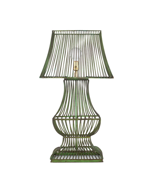 Currey & Company Tuteurs Iron Cage Table Lamp with Verdigris Finish Garden Inspired Sculptural Design 6000-1062