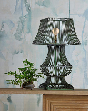 Currey & Company Tuteurs Iron Cage Table Lamp with Verdigris Finish Garden Inspired Sculptural Design 6000-1062