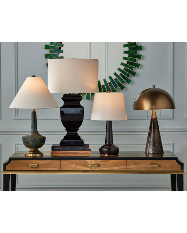 Currey & Company Rosenborg Artisan Dark Blue Glass Table Lamp with Gold Base Mid-Century Scandi Style 6000-1063