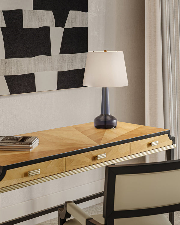 Currey & Company Rosenborg Artisan Dark Blue Glass Table Lamp with Gold Base Mid-Century Scandi Style 6000-1063