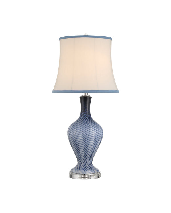 Currey & Company Zeta Murano Inspired Swirl Glass Table Lamp Artisan Blue Handcrafted Bedside Light 6000-1064