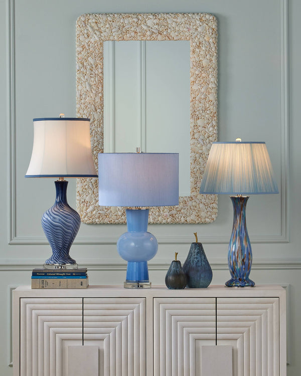 Currey & Company Zeta Murano Inspired Swirl Glass Table Lamp Artisan Blue Handcrafted Bedside Light 6000-1064