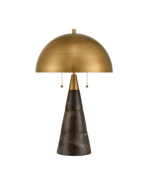 Currey & Company Edith Marble Column Desk Lamp with Antique Brass Dome for Mid-Century Home Offices 6000-1065