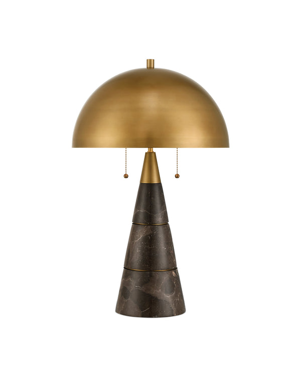Currey & Company Edith Marble Column Desk Lamp with Antique Brass Dome for Mid-Century Home Offices 6000-1065